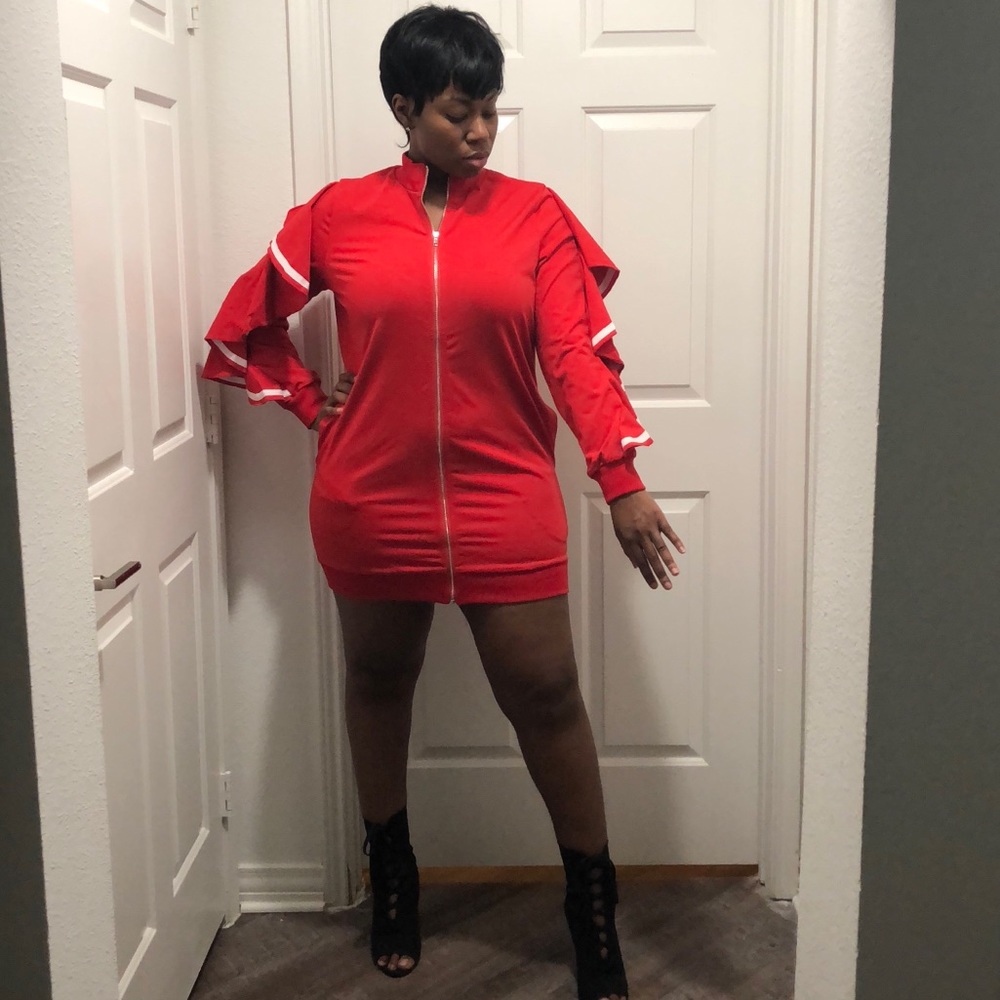 Red Ruffled Sleeve Dress/Sweater